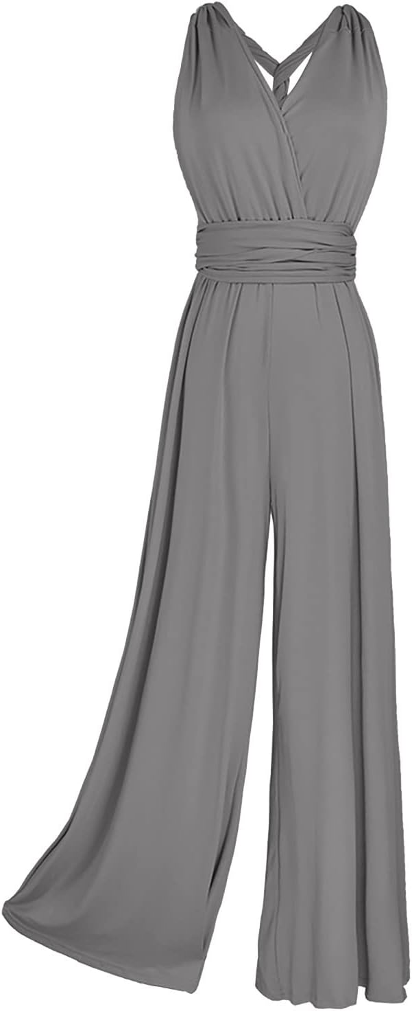 Ansenesna Jumpsuit Damen Sommer Lang Elegant Weites Bein Overall Frauen Rückenfrei V Ausschnitt Einf