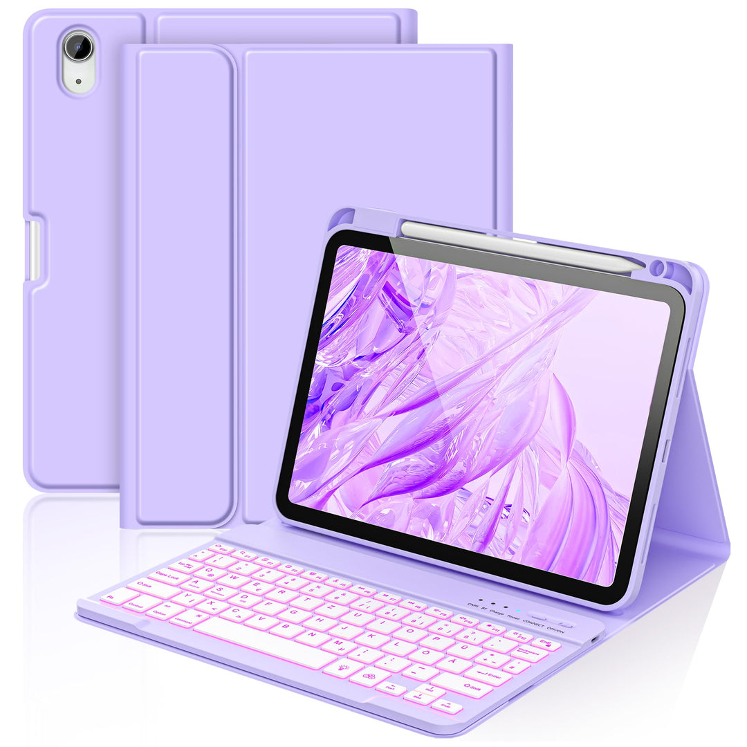 aMZCaSE für iPad A16 10/11th Generation Case mit Tastatur 11/10.9 Zoll(2025/2022),7 Farben Hintergru