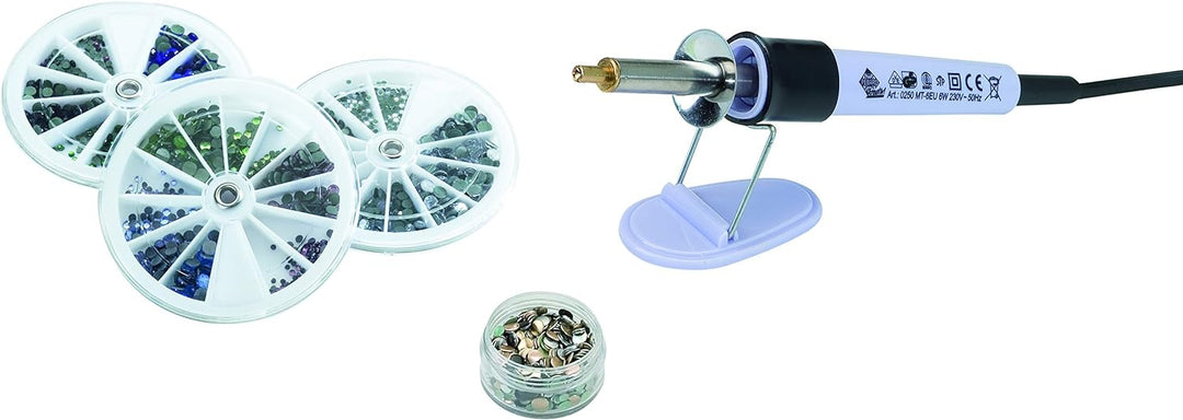 Pebaro 0259 Strass Set, Strasskolben, 12 Aufsätze für verschiedene Grössen, 1.440 Strasssteine, Niet