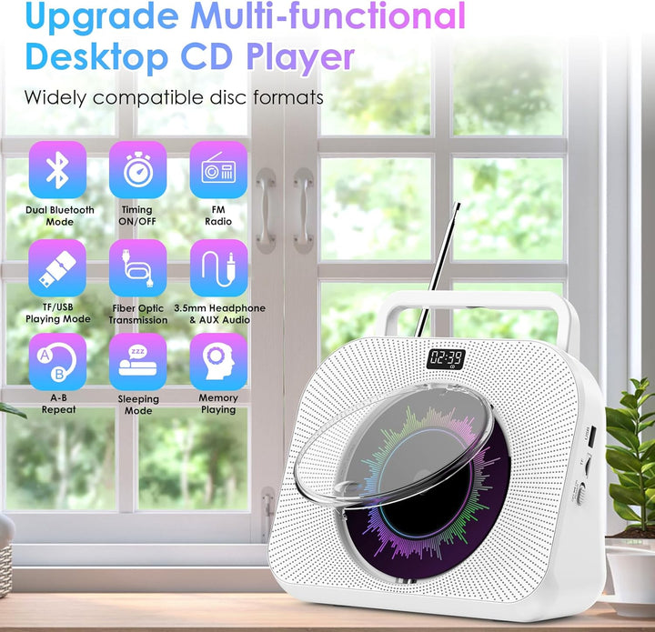 KOVCDVI 9-in-1 CD Player Bluetooth Radio mit CD Player mit Lautsprecher Unterstützung USB/TF-Karten/