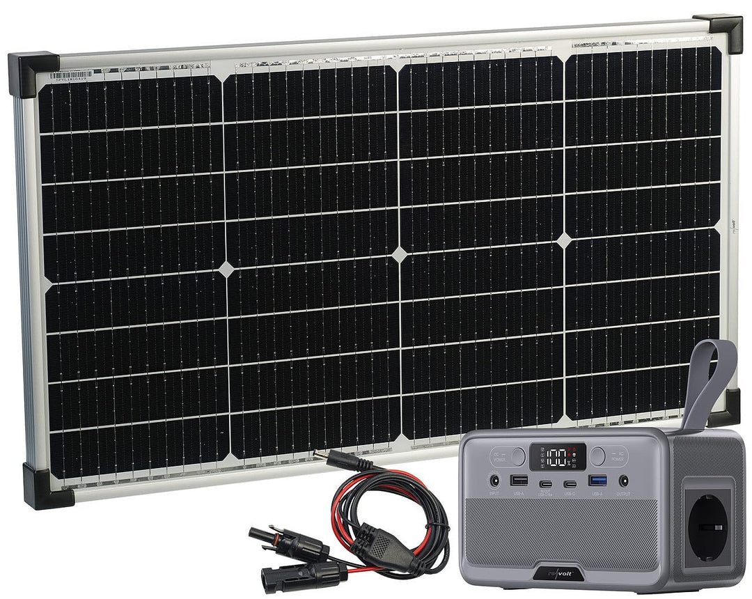 revolt Solar Akku Powerbank: Fensterbank-Solarkraftwerk: Powerstation + 60-W-Modul, 89,6 Wh, 100 W (