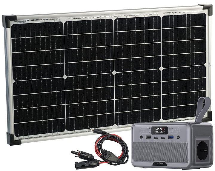 revolt Solar Akku Powerbank: Fensterbank-Solarkraftwerk: Powerstation + 60-W-Modul, 89,6 Wh, 100 W (