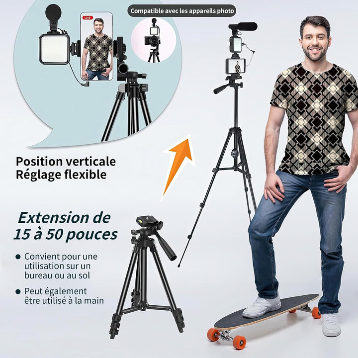 SURPN Vlogging-Kit,YouTube-Starter-Kit,für iPhone/Android-Telefone/Kameras | Telefonhalter für Video