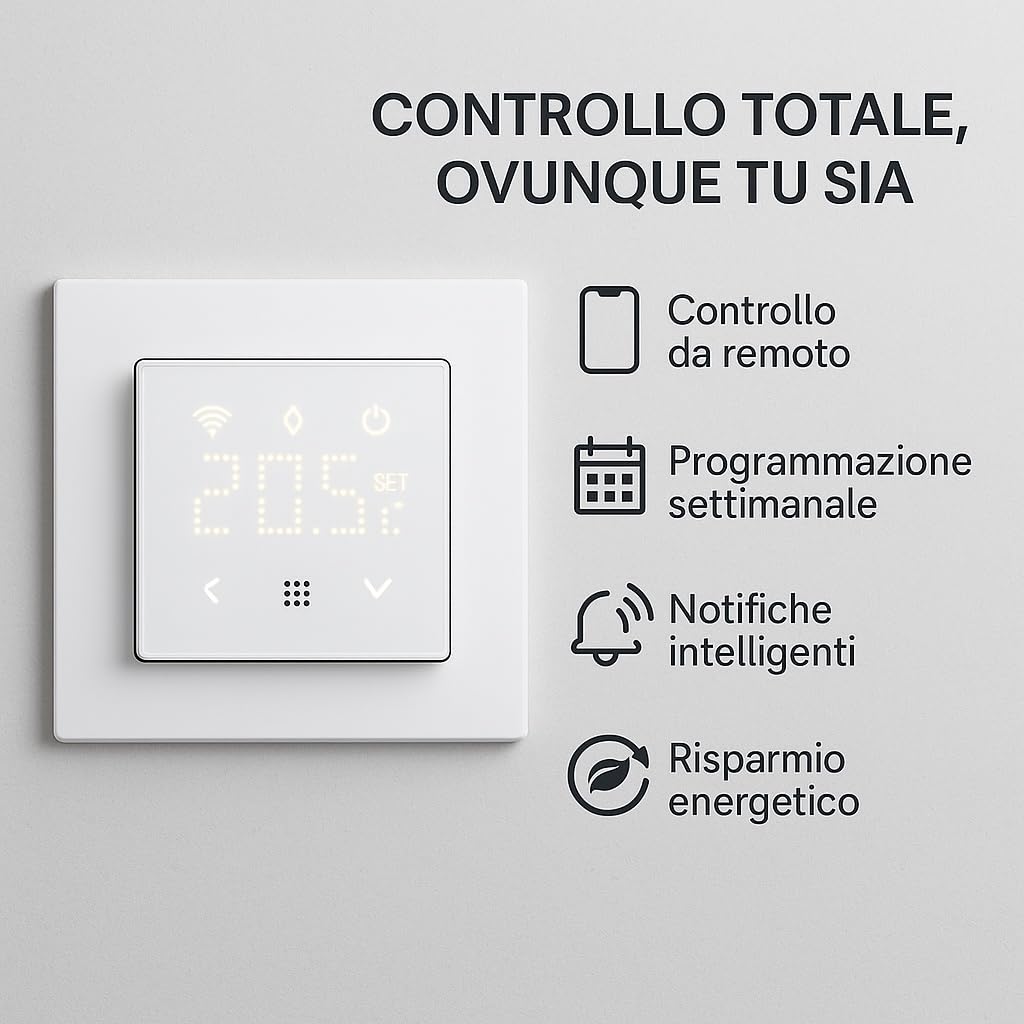 TUYA WLAN-Thermostat, programmierbares Modul, 2P, 240 V, Touch-Display mit Hintergrundbeleuchtung, w
