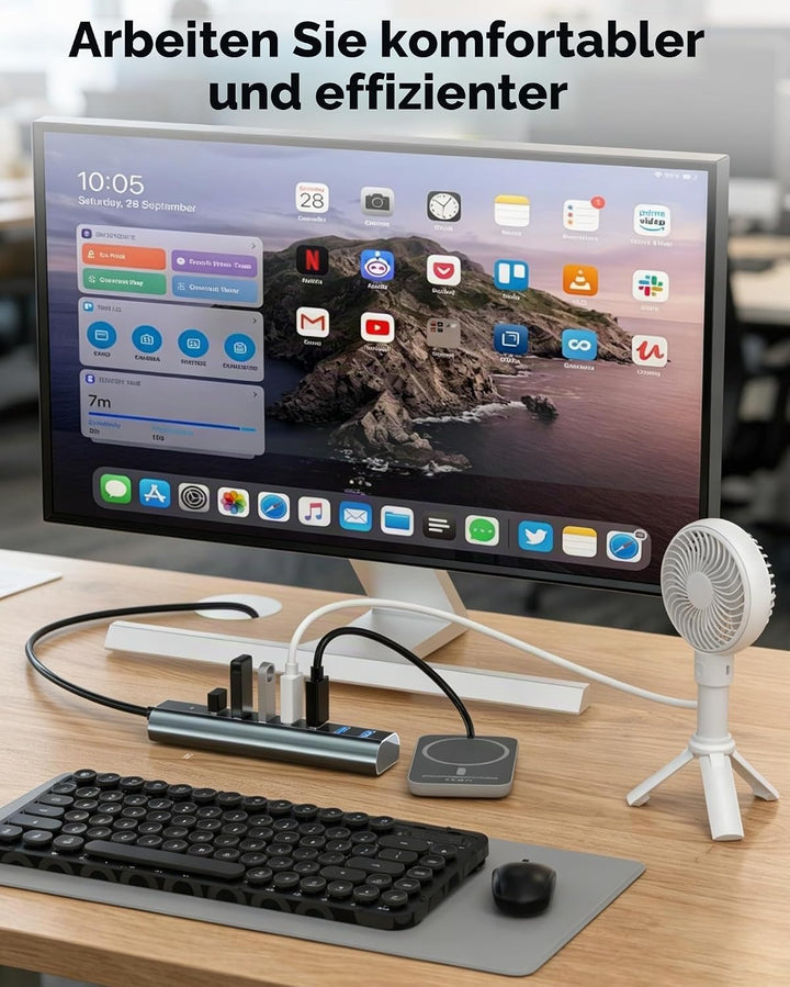 7-Port USB 3.0 Hub Verteiler mit 120cm Kabel für Desktop, 5Gbps USB Mehrfachstecker Splitter mit 5V