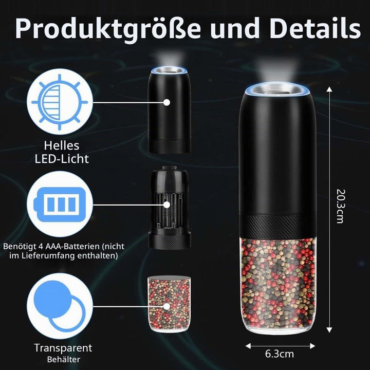 HOTUT Gravity Elektrisches Salz und Pfeffermühlen Set, 2er Elektrisch Gewürzmühlen Salzmühle, Automa
