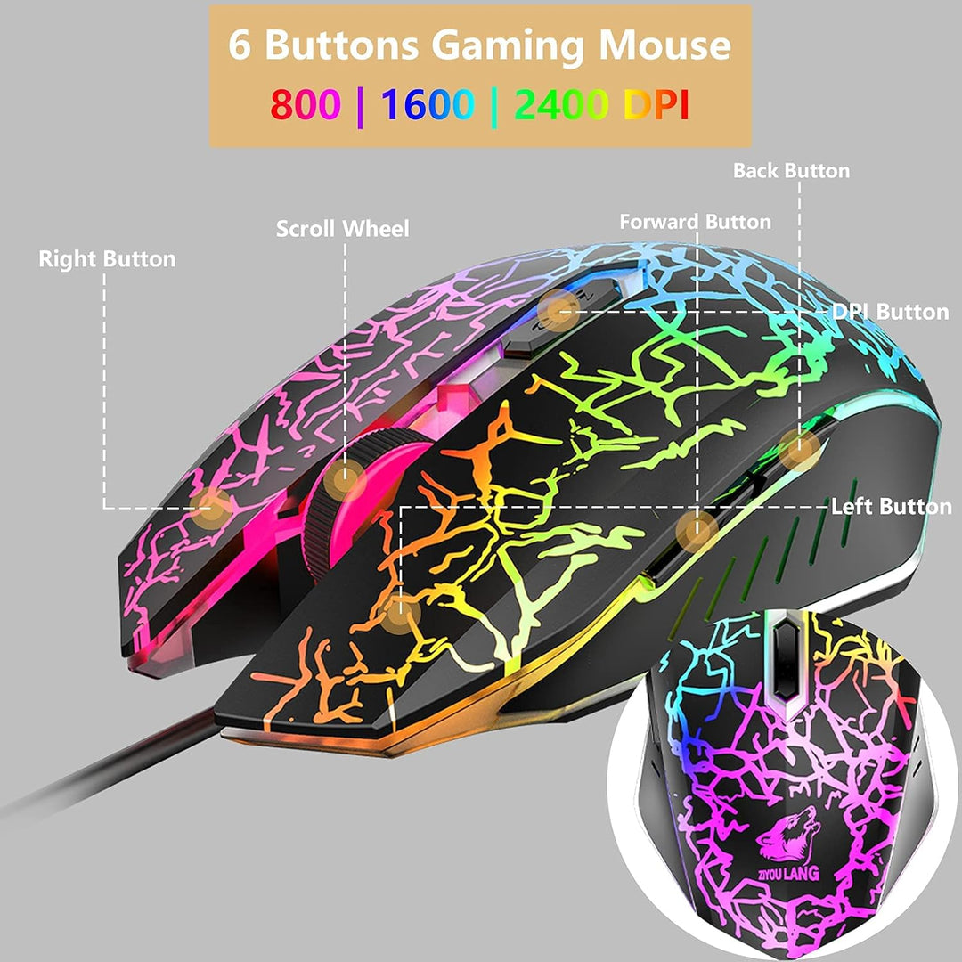 ZIYOU LANG T13 Gaming-Tastatur und Maus-Set [Spanisches QWERTY-Layout], 104 Tasten mit Rainbow LED B