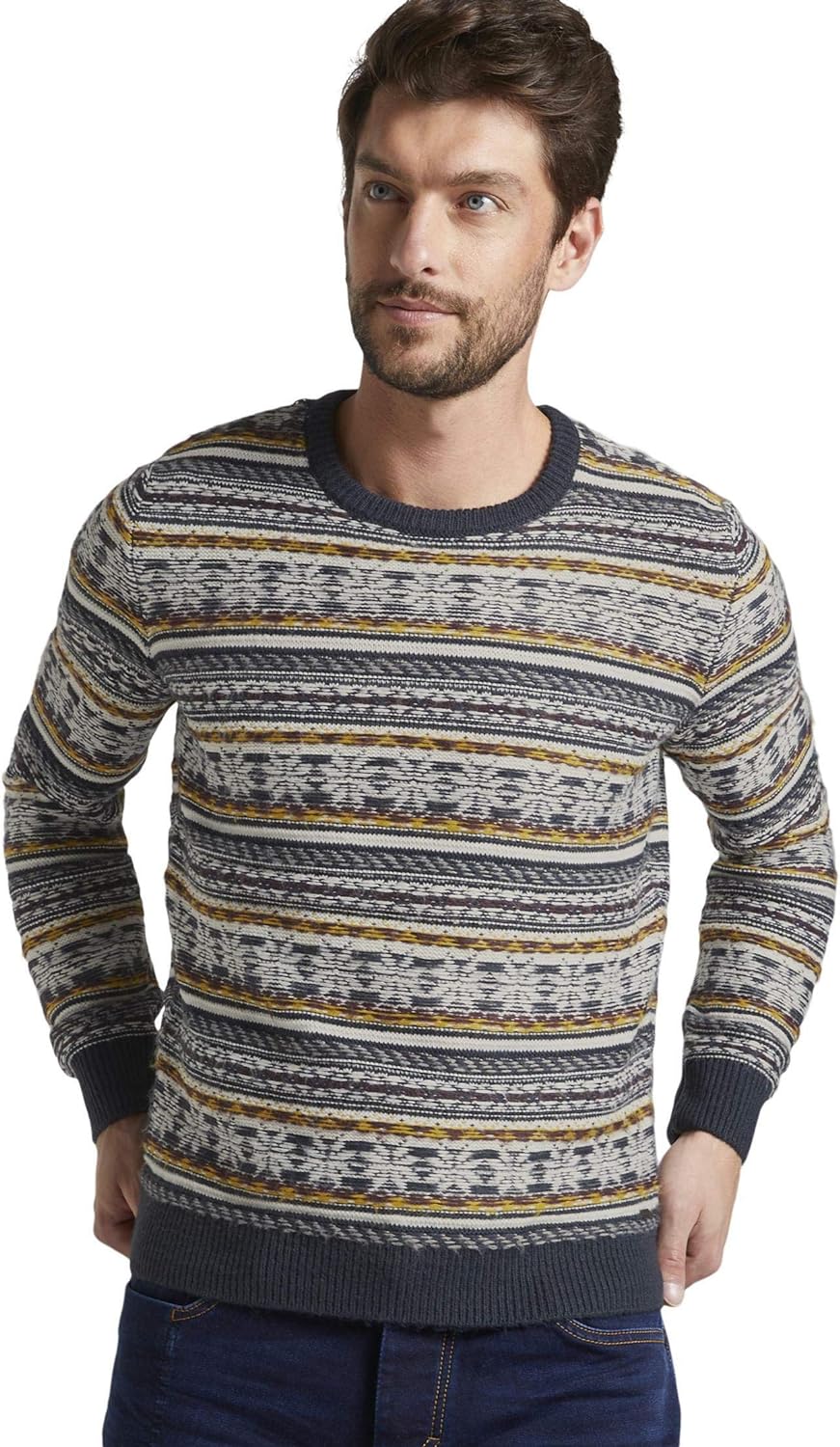 TOM TAILOR Herren Pullover & Strickjacken winterlicher Jacquard-Pullover Blue Jacquard,XL,20841,6000