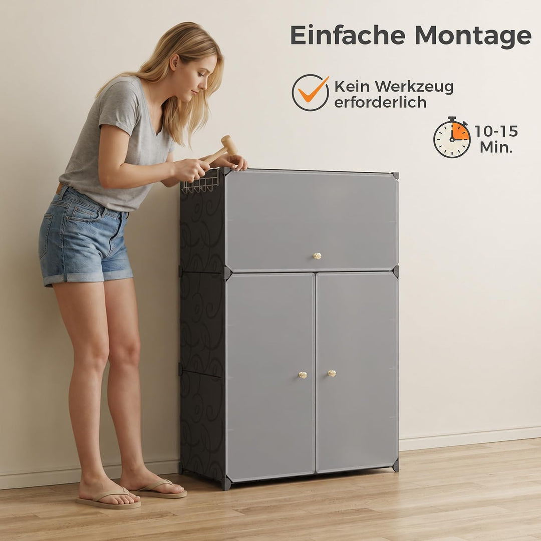 Mondeer Schuhregal, Schuhschrank 6 Ebenen mit Türen, Kunststoff Aufbewahrungsschrank mit Verstellbar