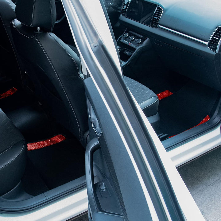 Auto-Fussmatte mit Kristall-Strasssteinen, Rot | Atmungsaktiv, Universell, Glitzernd, Anti-Rutsch, F