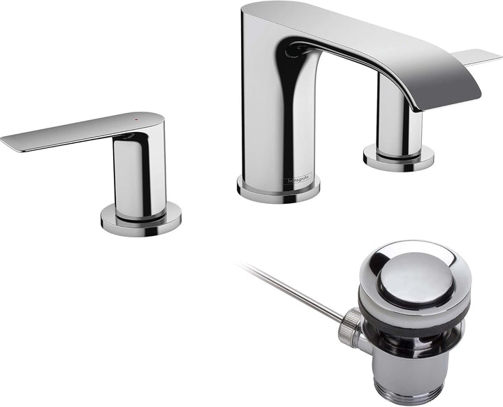 hansgrohe 3-Loch Waschtischarmatur Vivenis, Wasserhahn Bad mit Auslauf Höhe 90 mm, mit Zugstange, Ba