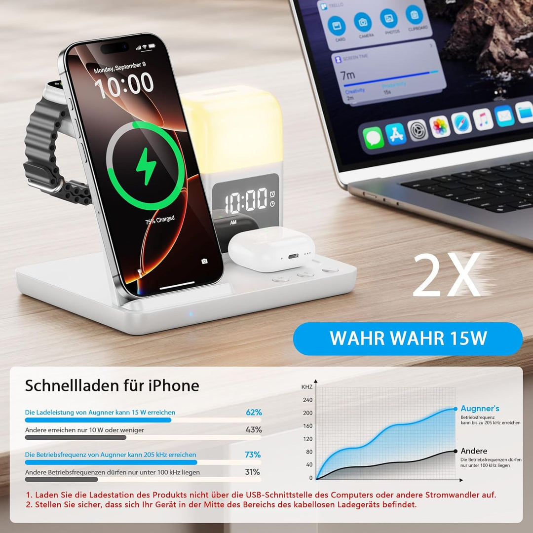 Augnner Induktive Ladestation Apple Watch und iPhone 17/16/15/14/13/12 Serie, 6 in 1 Kabelloses Lade
