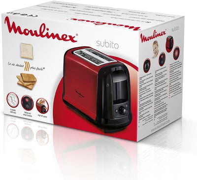 Moulinex LT260D11 Subito Toaster, Aufwärm- und Auftaufunktion, Krümelschublade, Schwarz/Edelstahl Ro