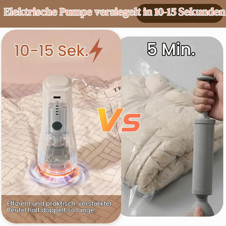 Vakuumbeutel für Kleidung mit Kabelloser Vakuumpumpe, 9 Stück Grau und Weiss 11, Grau und Weiss 11