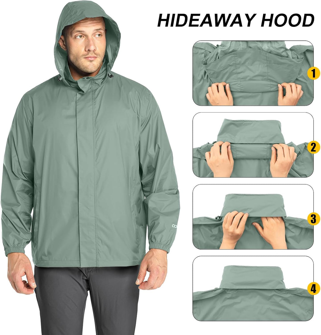 33,000ft Regenjacke Herren Leicht Wasserdicht Faltbare Regenmantel mit Kapuze Fahrrad Rain Windbreak