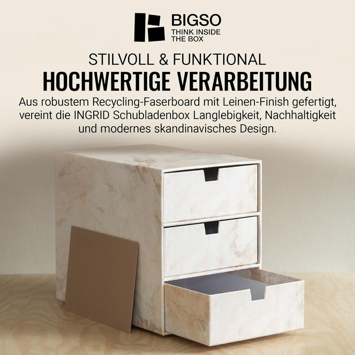 BIGSO INGRID Schubladenbox für Dokumente und Bürobedarf – Schreibtisch Organizer mit 3 Schubladen –