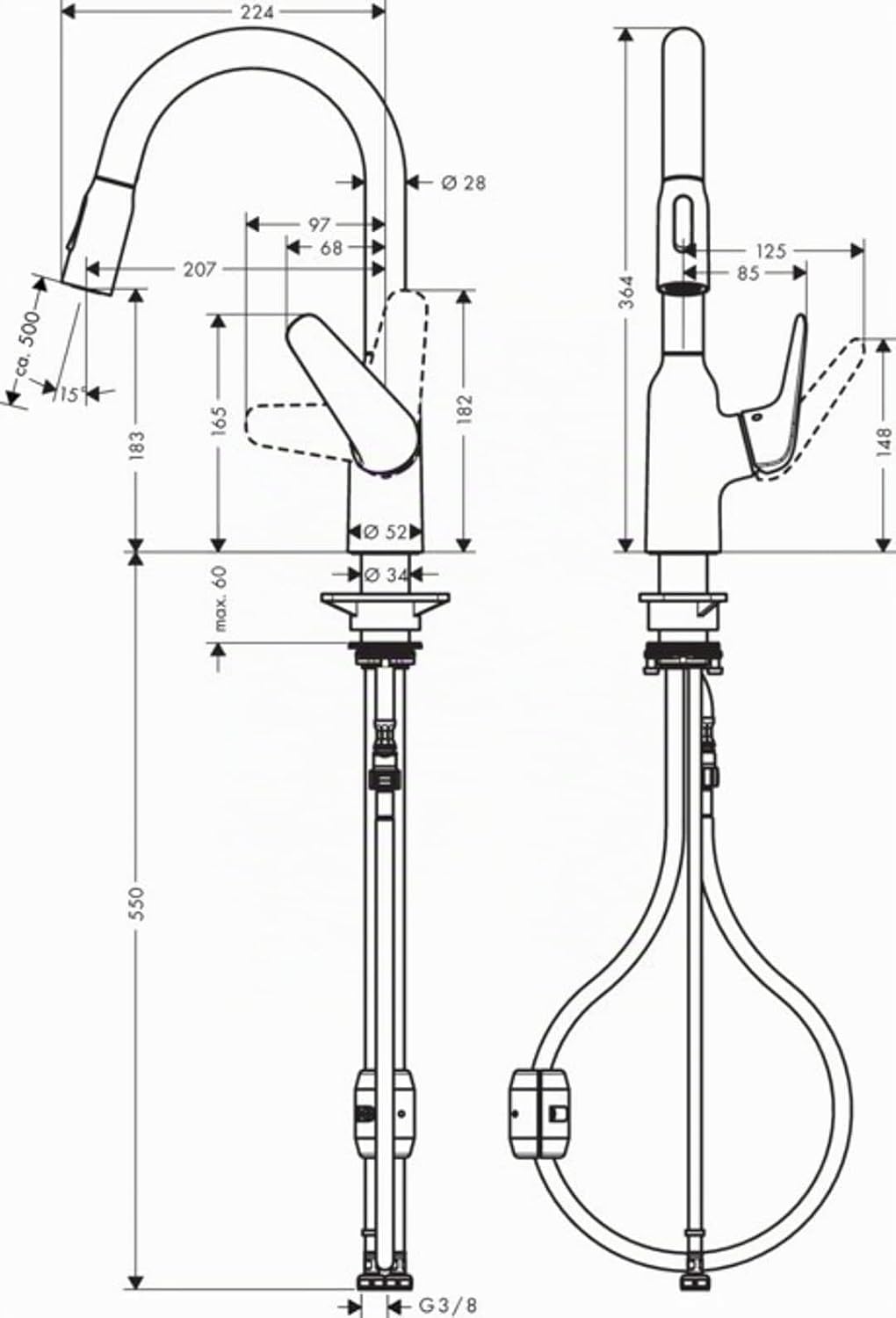 hansgrohe Küchenarmatur (Wasserhahn Küche 360° schwenkbar, ausziehbare Brause mit 2 Strahlarten, hoh