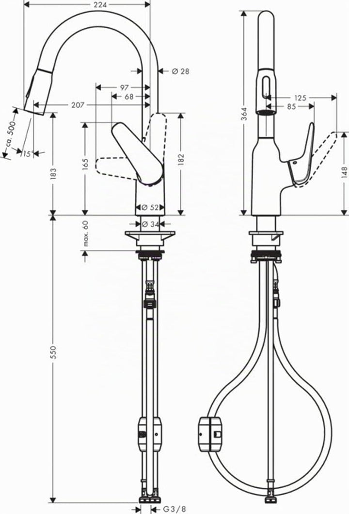hansgrohe Küchenarmatur (Wasserhahn Küche 360° schwenkbar, ausziehbare Brause mit 2 Strahlarten, hoh