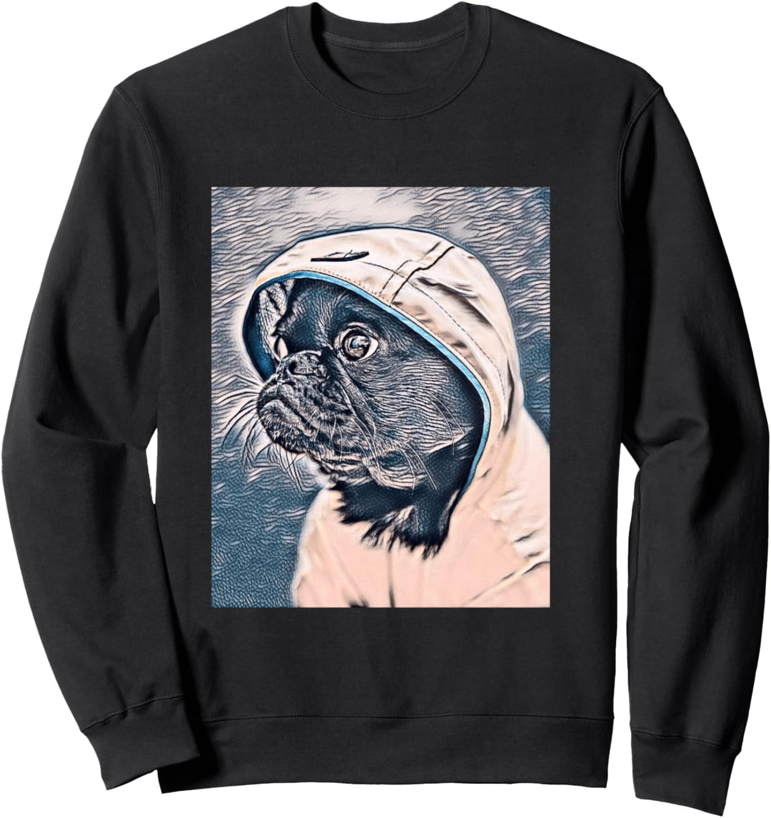 Mops Hund im Regen Moderne Kunst Poster Stil Sweatshirt
