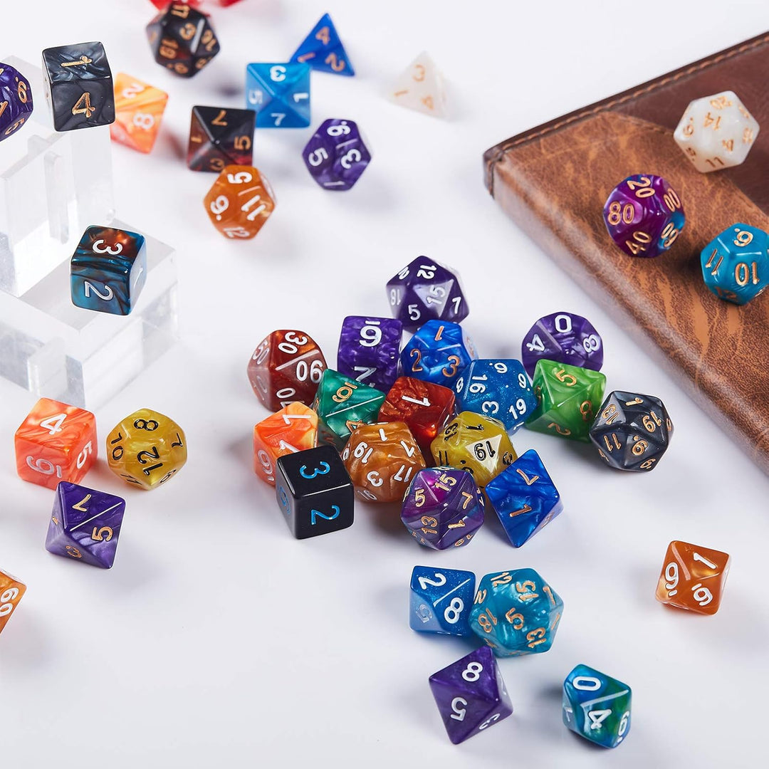 QMAY DND Würfel Set, 140PCS Vieleck Spiel Würfel, 20 Farben Doppel-Farben DND Würfel Rollenspiele Wü