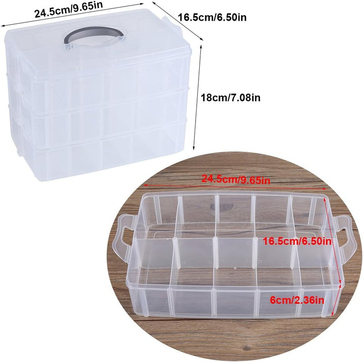 Transparente Aufbewahrungsbox, dreilagig, Kunststoff, für Schmuck, Perlen, Organizer mit Griff und D