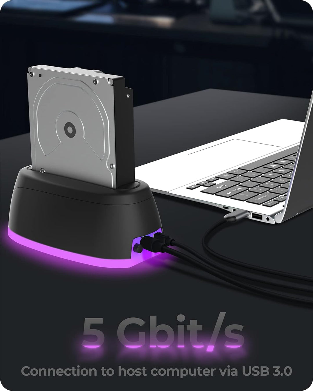 ICY BOX HDD / Festplatten Docking Station USB 3.0 für SATA 2,5 Zoll & 3,5 Zoll, RGB Beleuchtung, Fes