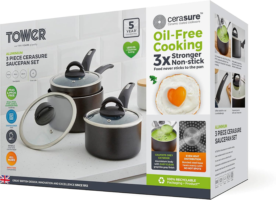 TOWER Home & Kitchen›Cooking & Dining›Cookware Pans Pot Sets, Keramik, Graphit, 21 cm 3 Stück, 3 St&