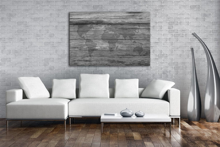 deyoli ganze Weltkarte Effekt: Schwarz/Weiss Format: 100x70 als Leinwandbild, Motiv fertig gerahmt a