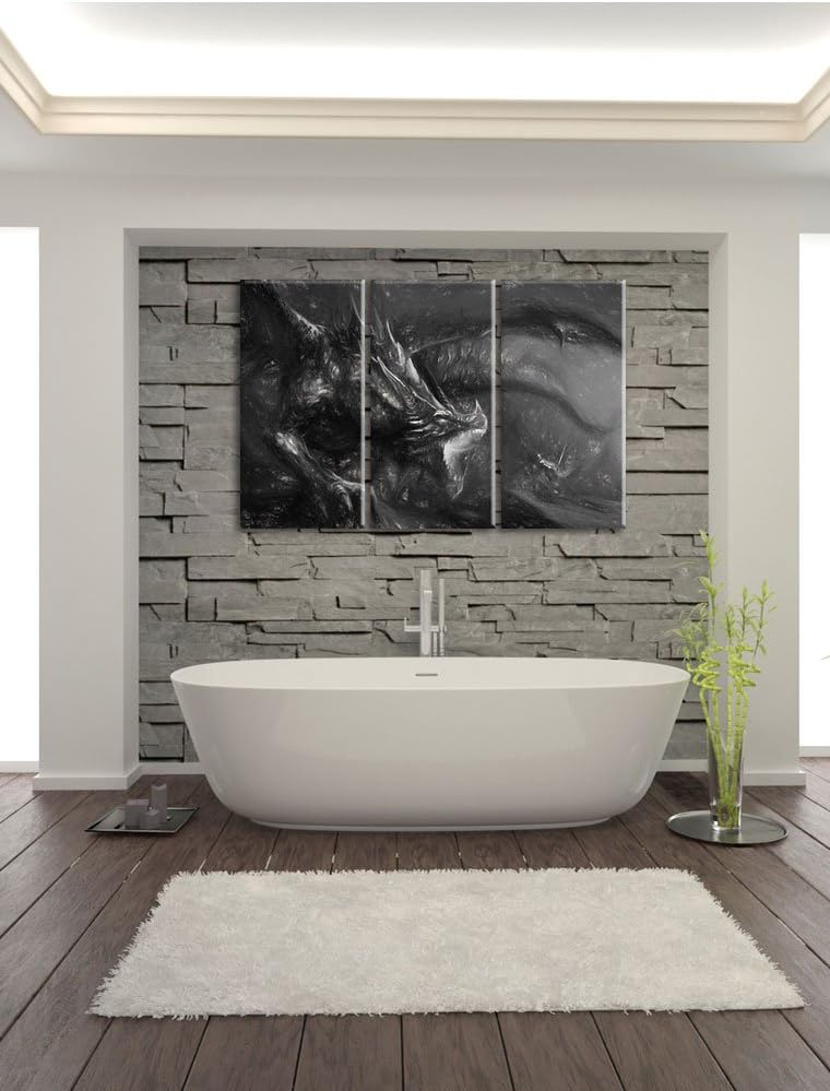 Pixxprint Kampf zwischen Mensch und Drache als Leinwandbild/Grösse: 3 Teilig (120x80 cm) cm/Wandbild