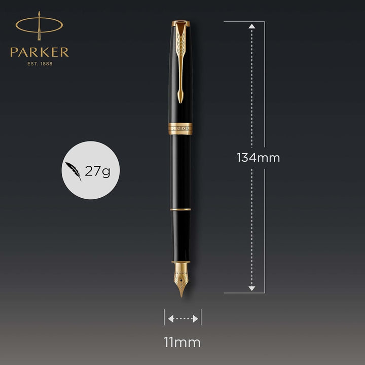 Parker Sonnet Füller | Schwarze Lackierung mit Goldzierteilen | Füllfederhalter mit feiner Feder | G