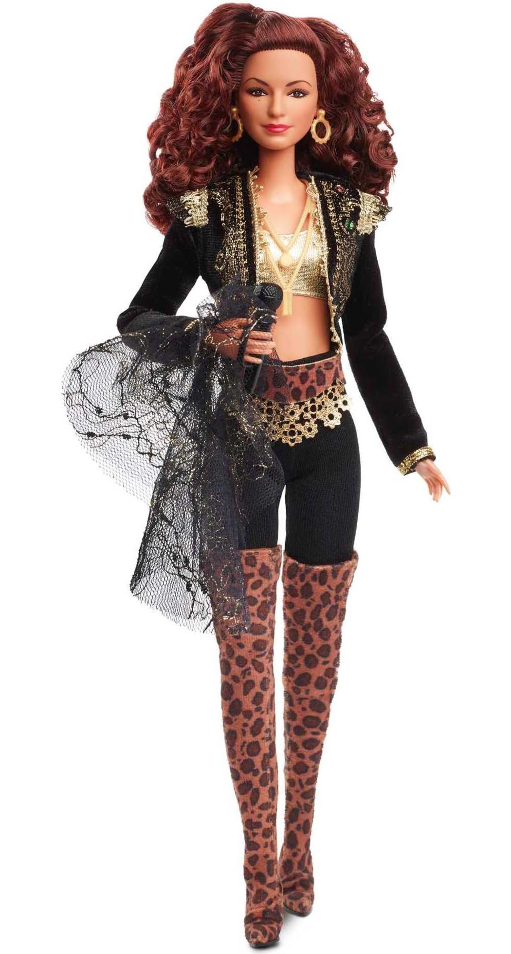 Barbie HCB85 - Signature Gloria Estefan Barbie-Puppe in goldener und schwarzer Mode mit Accessoires