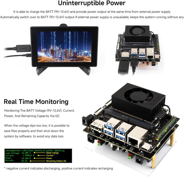 Waveshare Uninterruptible Power Supply UPS Module (C) for Jetson Orin, Supports 21700 Li Batt (NOT I