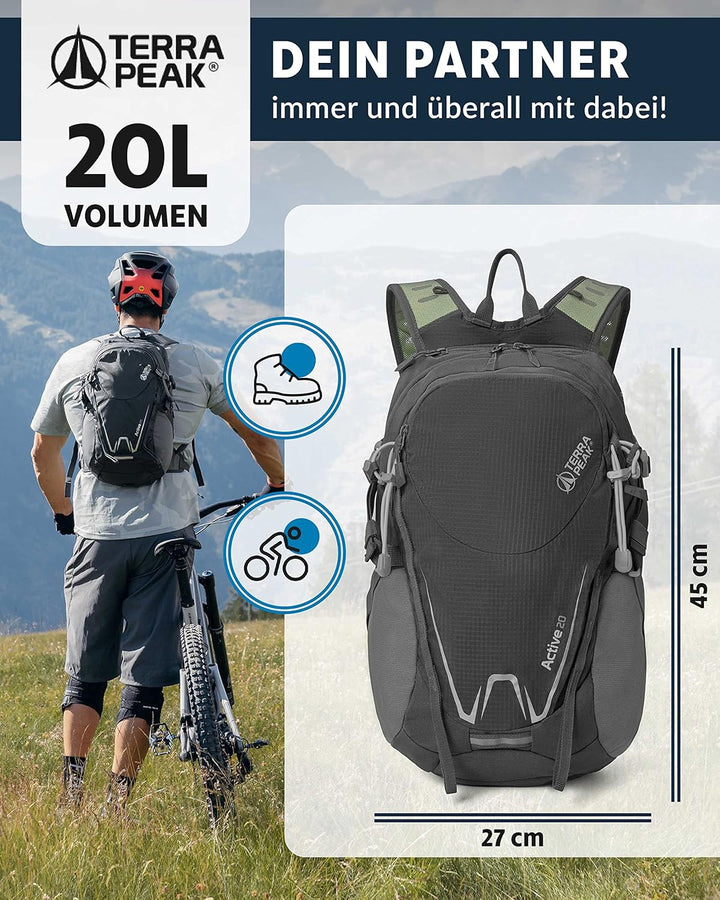 Terra Peak® Premium Wanderrucksack 20L (ACTIVE 20) Damen & Herren klein - Trekkingrucksack ergonomis