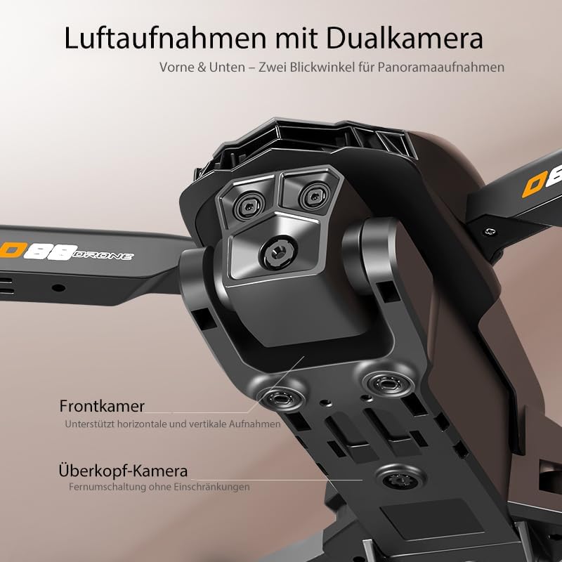 Drohne mit Kamera 4K, Faltbare Mini Drohne mit kameraür Anfänger, Dual-Kameras, 2 Akkus für längere