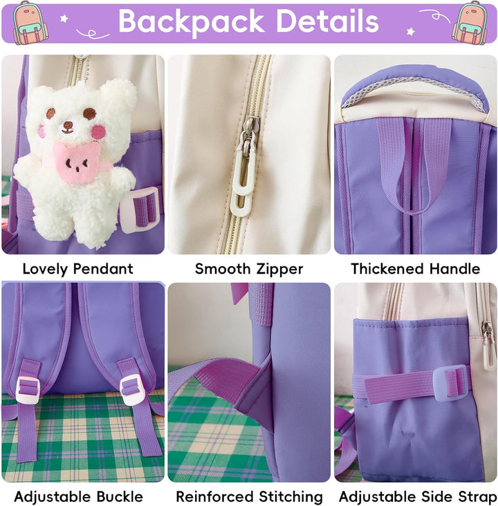 Tanou Schulranzen Mädchen 4-teilig, Schultasche Kinder Rucksack Schule Teenager 3.-7. Klasse, Stilvo