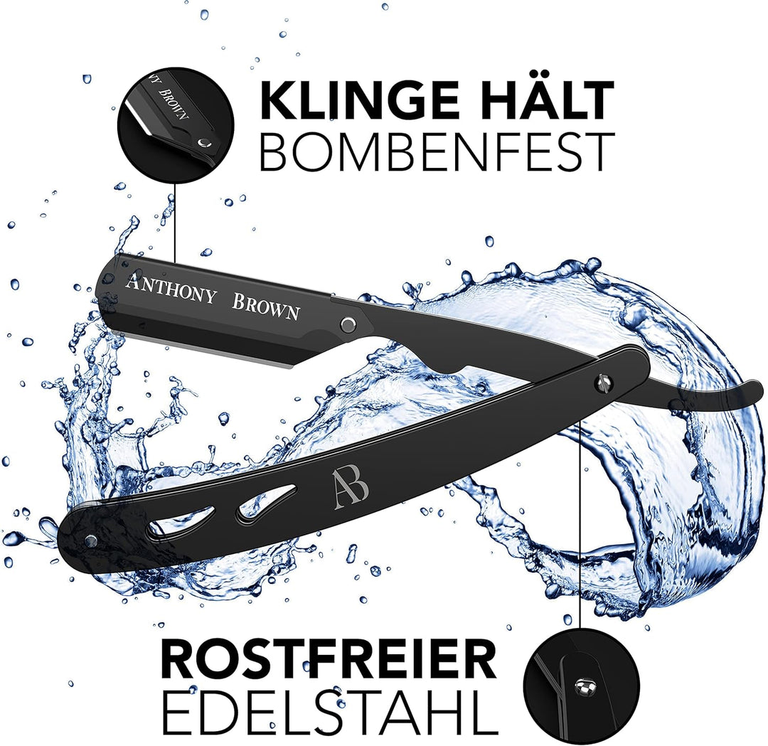 Anthony Brown® Rasiermesser in Schwarz oder Silber - einzigartiger Klingenkopf für mehr Präzision -
