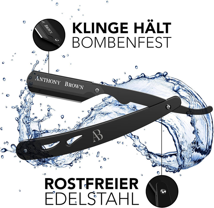 Anthony Brown® Rasiermesser in Schwarz oder Silber - einzigartiger Klingenkopf für mehr Präzision -
