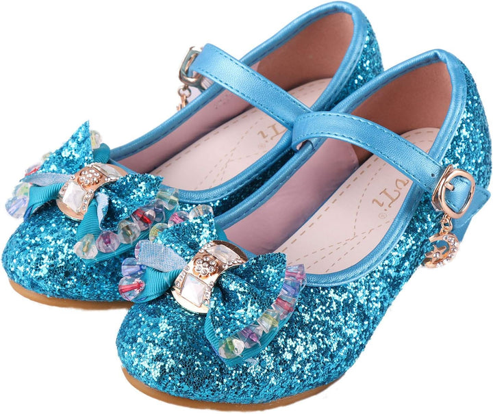 Prinzessin Schuhe Mädchen Glitzer ELSA Stöckelschuhe mit Absatz Ballerina für Party Karneval Verklei