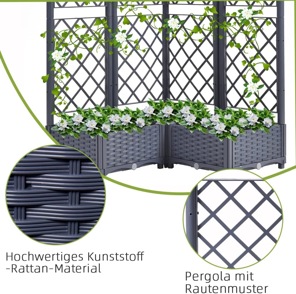 Mingone Rankgitter Hochbeet Pflanzgefäss Blumenkasten mit 3 Pflanzgefäss Wasserspeicher Balkonkasten