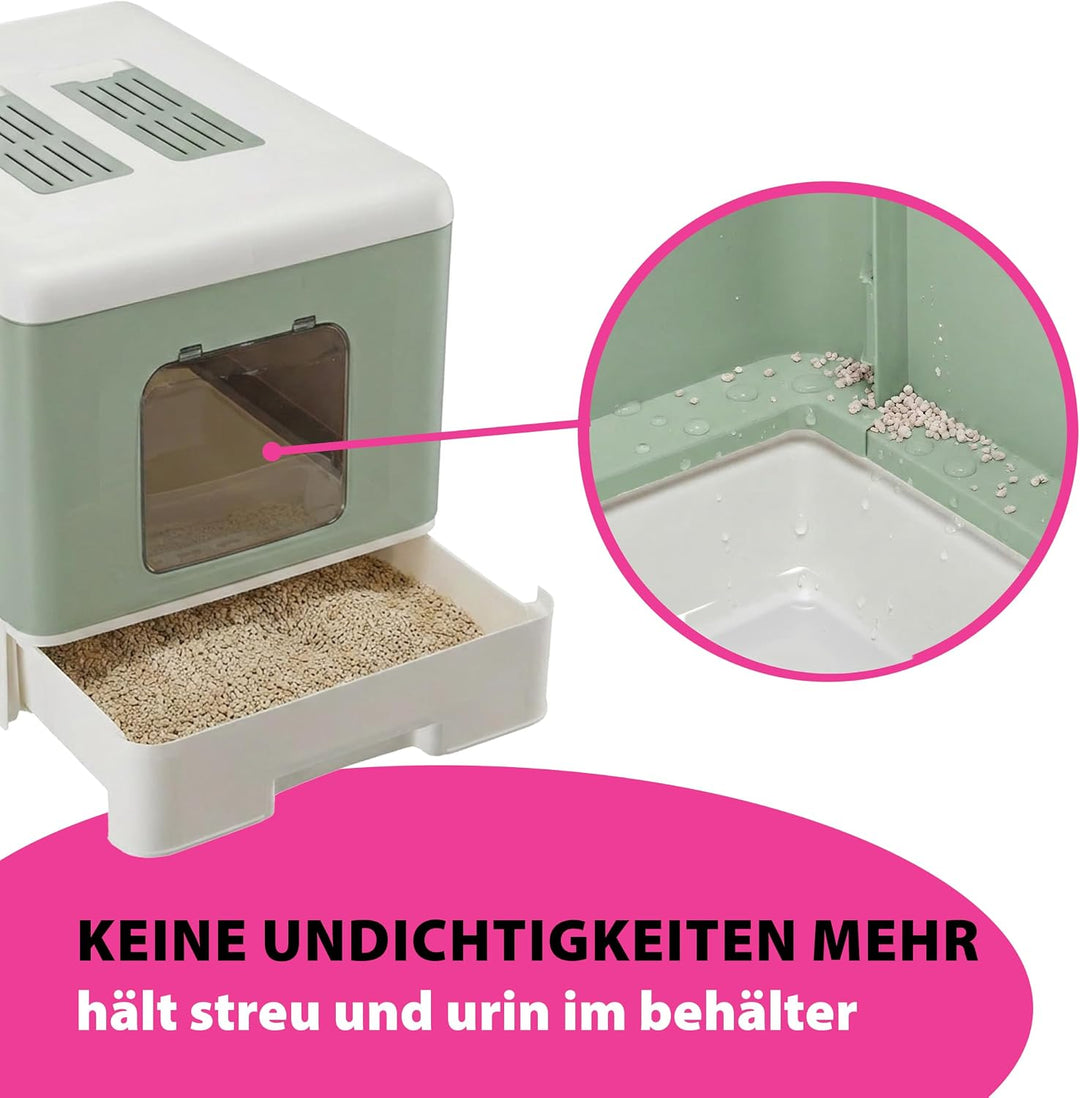 Ferplast Katzentoilette geruchshemmend, sauber &amp; leicht zu reinigen, Grün | 2 Aktivkohlefilter gegen