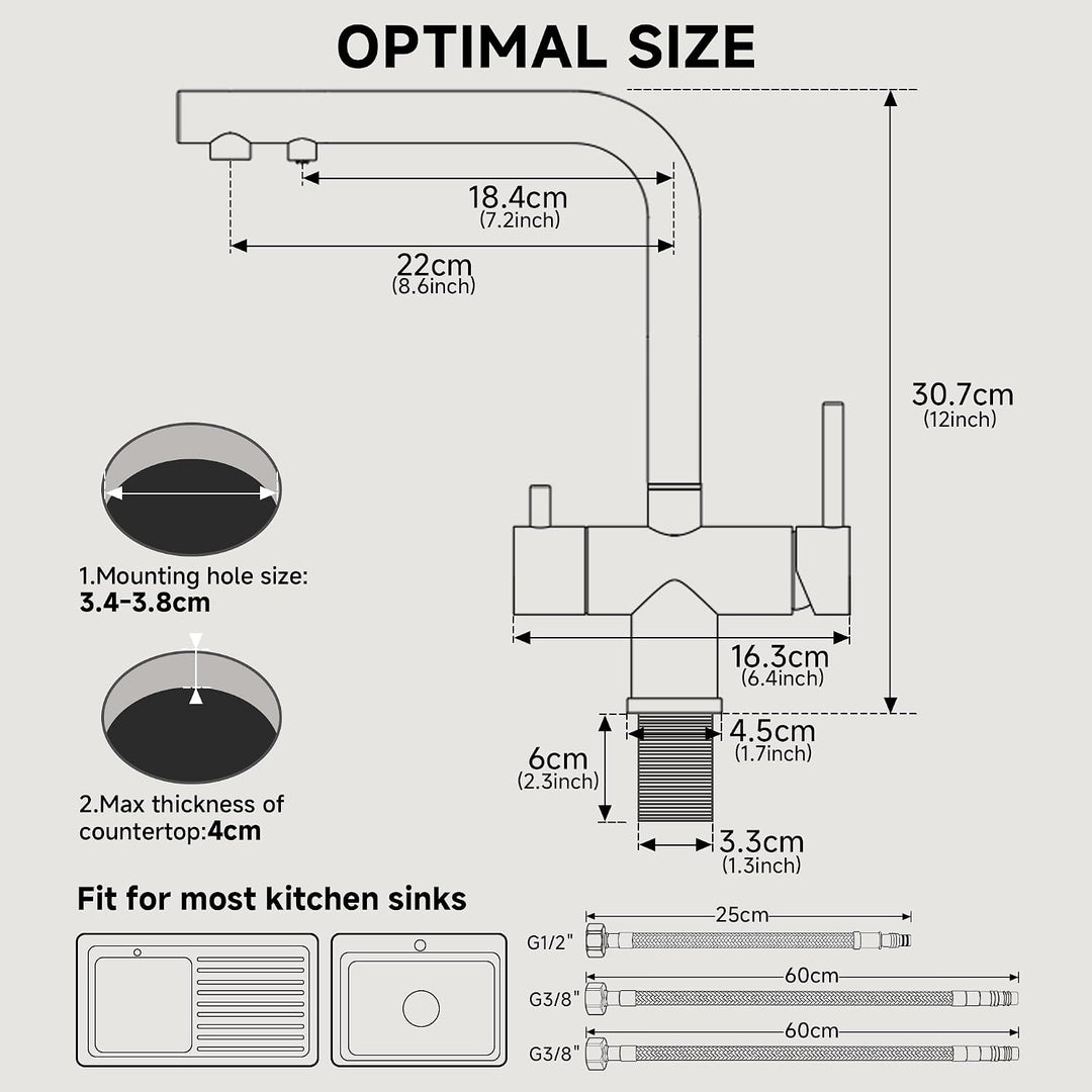 Wasserhahn Küche 3 Wege, 360° Drehbar Küchenarmatur, 3 in 1 Mischbatterie für Wasserfilter, Trinkwas