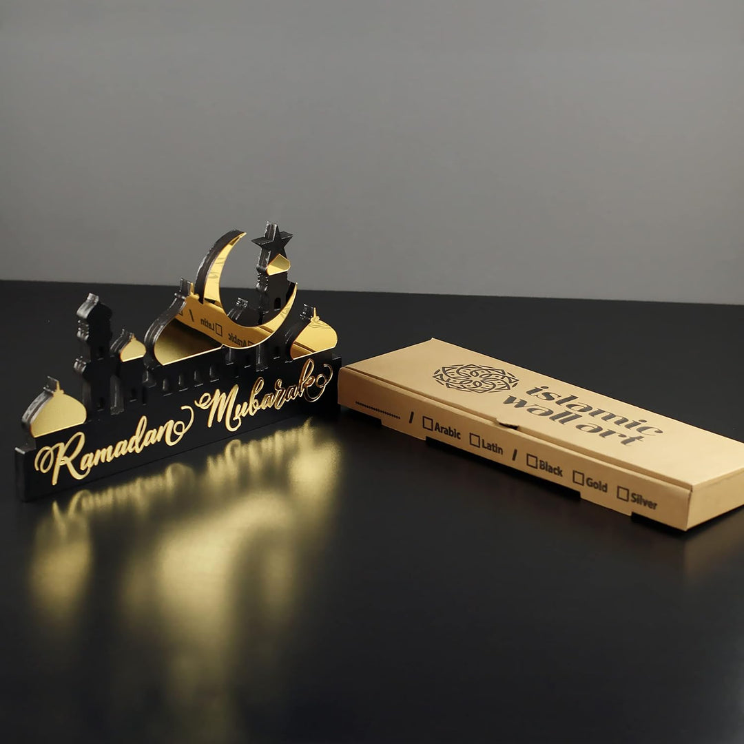 iwa concept Islamische Tischdekorationen aus Holz mit Acryl, Ramadan-Kareem-und Eid-Mubarak-Dekorati