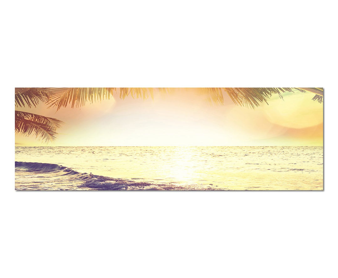 Paul Sinus Art Panoramabild auf Leinwand und Keilrahmen 150x50cm Tropen Strand Meer Sonnenlicht Vint