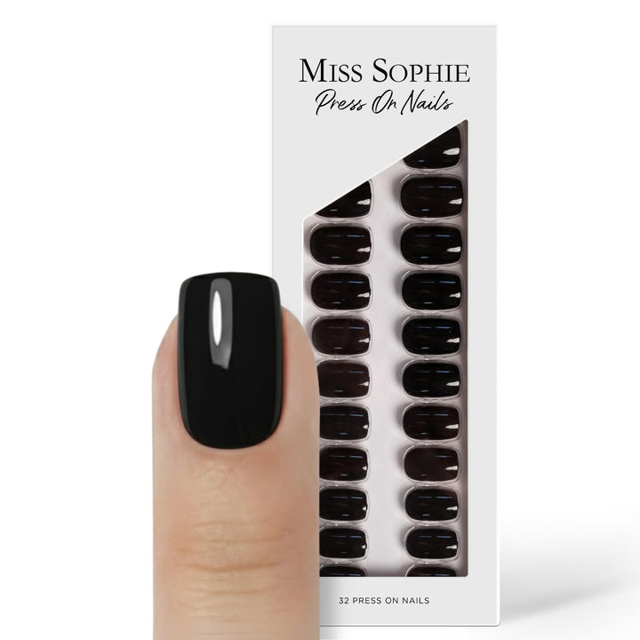 Original Miss Sophie Press On Nails | 32 Stück | Black Velvet | Short Square | Für Fingernägel 1 stü