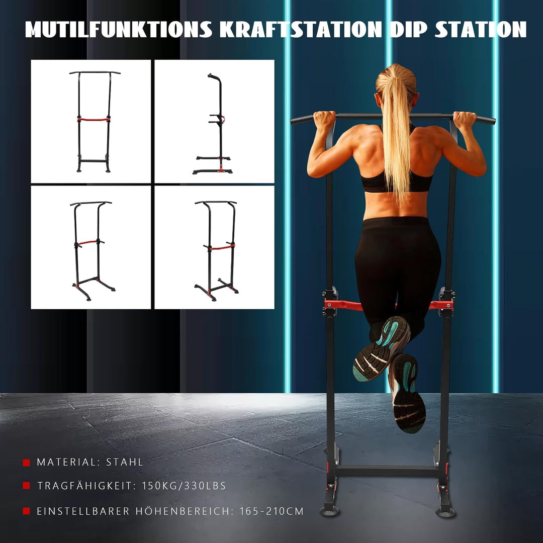 Klimmzugstange Freistehend, Höhenverstellbar Dip Station - 165-210 cm, Fitnessturm Kraftstation, Fit