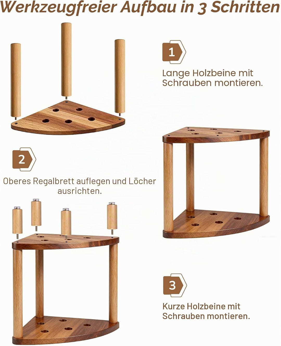 RayLove Holz-Eck-Duschhocker, 2-Stufiger Dreieckiger Badewannensitz mit Rutschfesten Füssen, Kleines