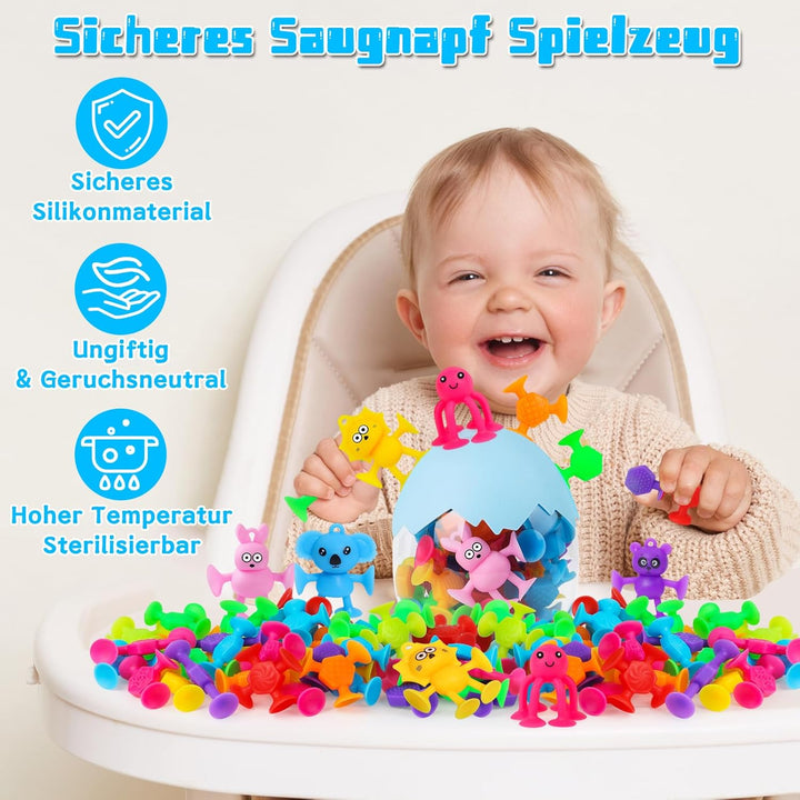 40 Stück Saugnapf Spielzeug, Montessori Spielzeug ab 3 Jahre, Silikon Sensorik Reise Spielzeug mit D