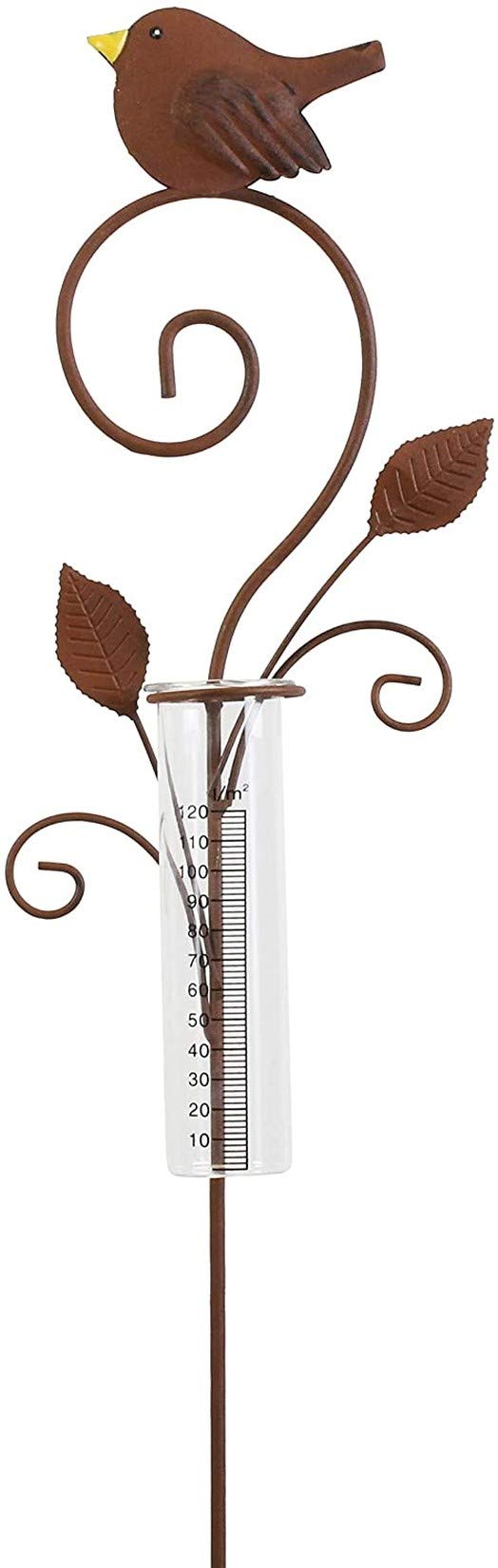 Dekoleidenschaft Gartenstecker aus Metall im Rost-Design, mit Glas-Regenmesser, Niederschlagsmessung