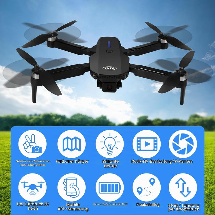 Drohne mit Kamera 1080P HD für Kinder, WiFi FPV Drone für Anfänger, RC Quadcopter mit 2 Akku, Schwer