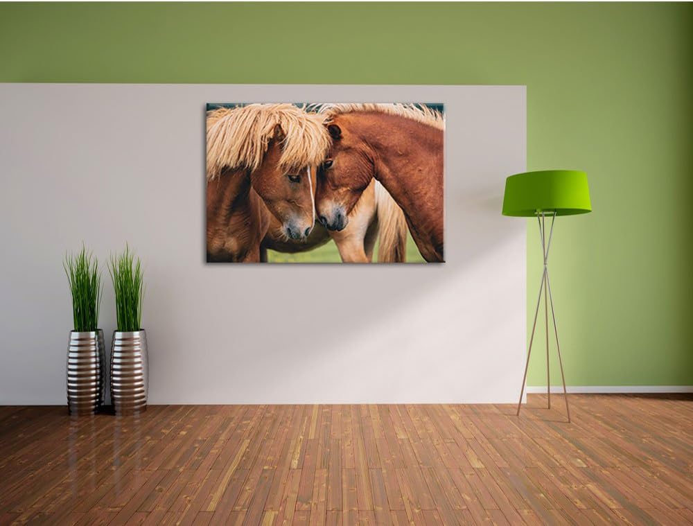 zwei schmusende Pferde, Format: 100x70 auf Leinwand, XXL riesige Bilder fertig gerahmt mit Keilrahme